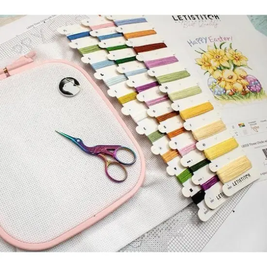 LetiStitch Three Chicks with Daffodils & Egg Counted Cross Stitch Kit {13}