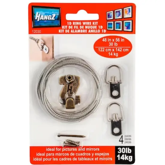 HangZ&trade; 30lb. 1 Hole D Ring Wire Kit  {1}