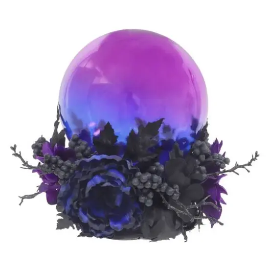 10.5" Pre-Lit Purple Crystal Ball with Floral Arrangement by Ashland&reg; {1}