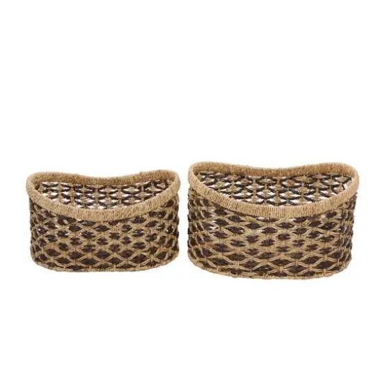 Brown Traditional Woven Sea Grass Storage Basket Set {3}