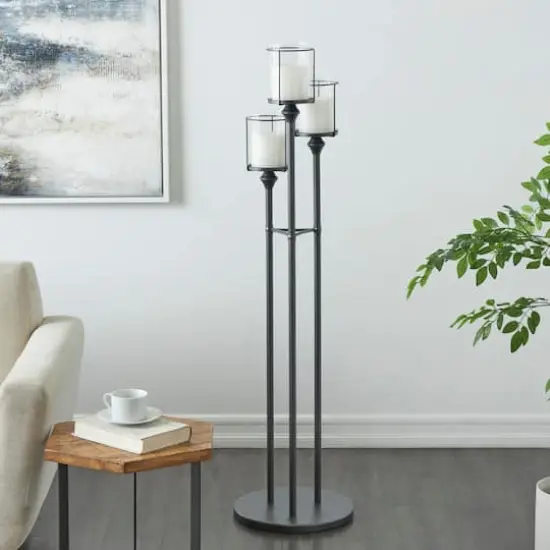 55" Black Metal Floor Hurricane Lamp Decoration {3}
