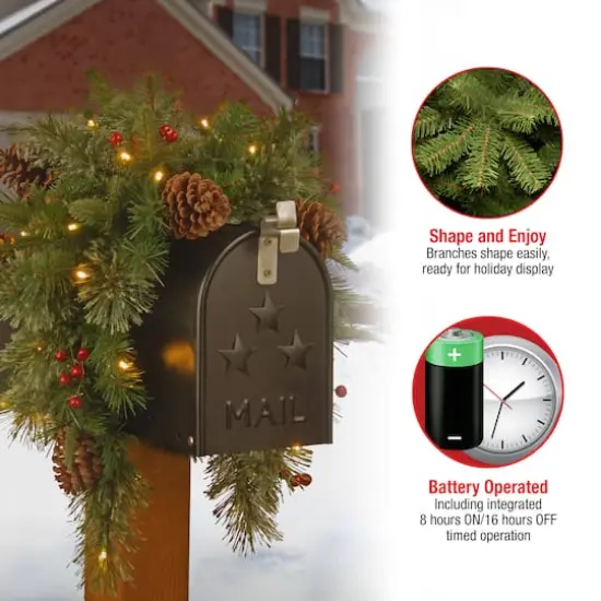 3ft. Pre-Lit Feel Real&reg; Pinecone & Berry Colonial Artificial Christmas Mail Box Swag, Warm White LED Lights {6}