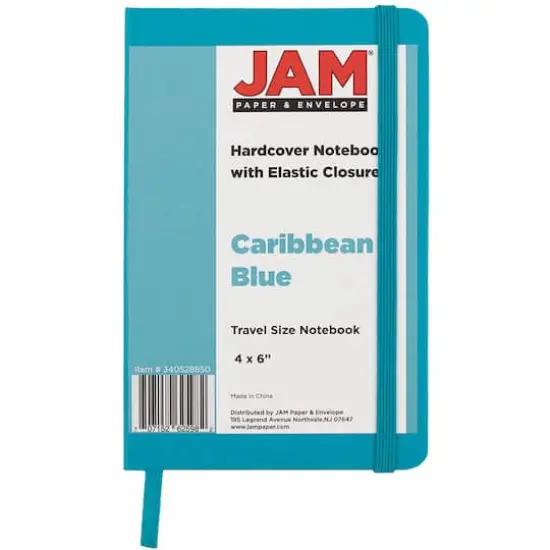 JAM Paper Travel Size Hardcover Notebook with Elastic Band Caribbean Blue {4}