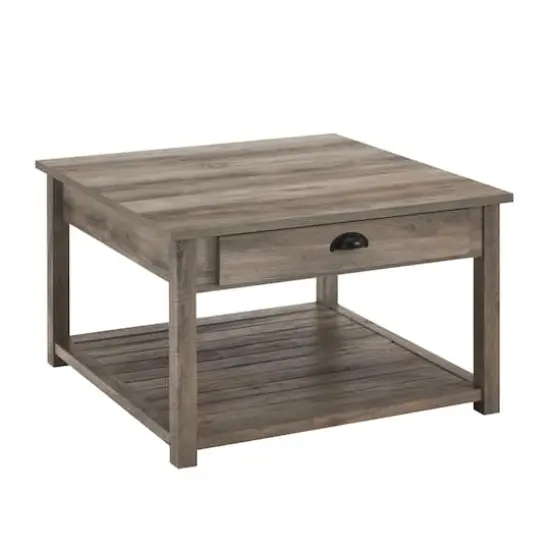Walker Edison 30" Gray Square Country Coffee Table {5}