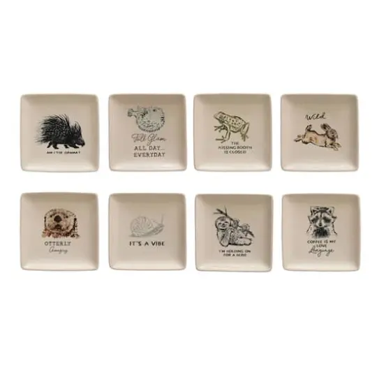 Hello Honey&reg; 5" Square Stoneware Dish Set with Animal & Text Prints {1}