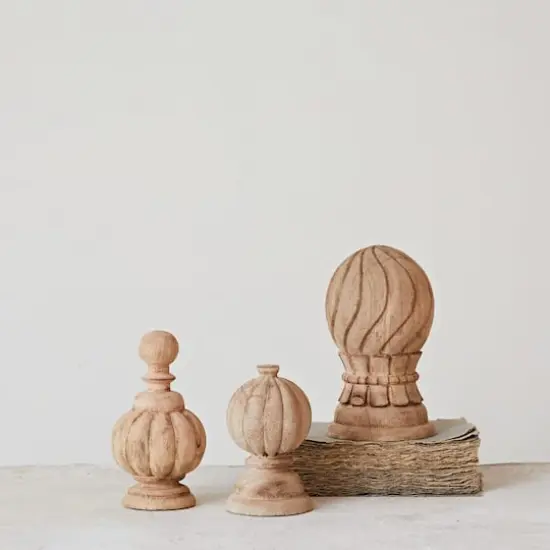 Hello Honey&reg; Bleached Natural Hand-Carved Mango Wood Finial Set {3}