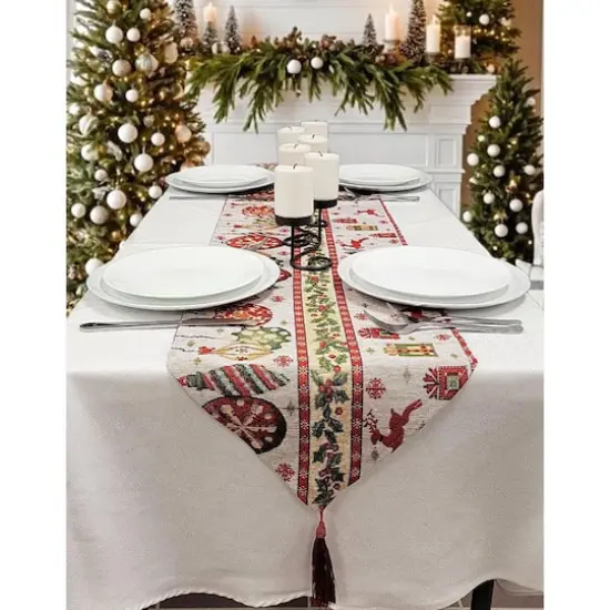 Wizardi 13.75" x 67" Christmas Table Runner with Holiday Icons {4}