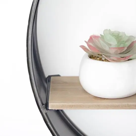 33" Metal & Wood Round Hanging Wall Shelf With Strap {7}