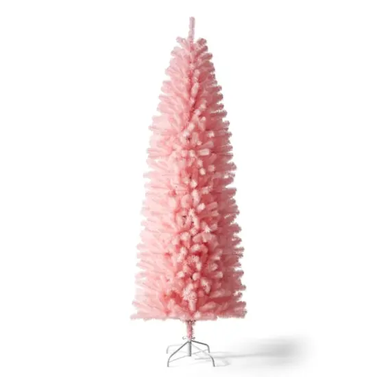 7.5ft. Unlit Pink Pencil Tinsel Artificial Christmas Tree {1}