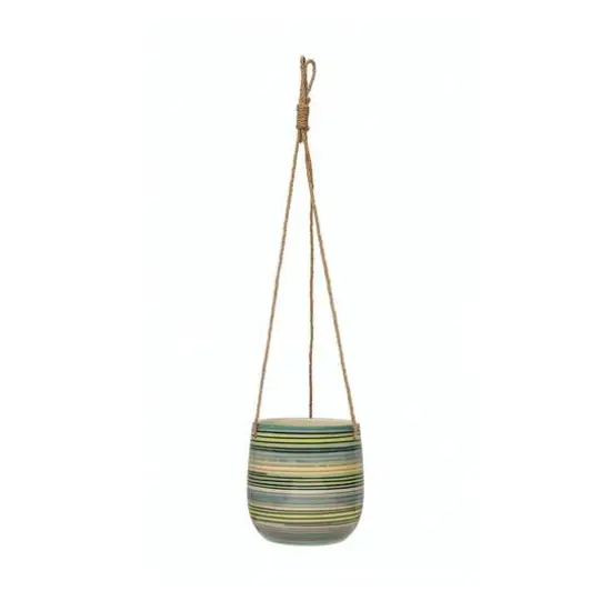 Hello Honey&reg; 7" Hanging Stoneware Striped Planter with Jute Rope Hanger {1}