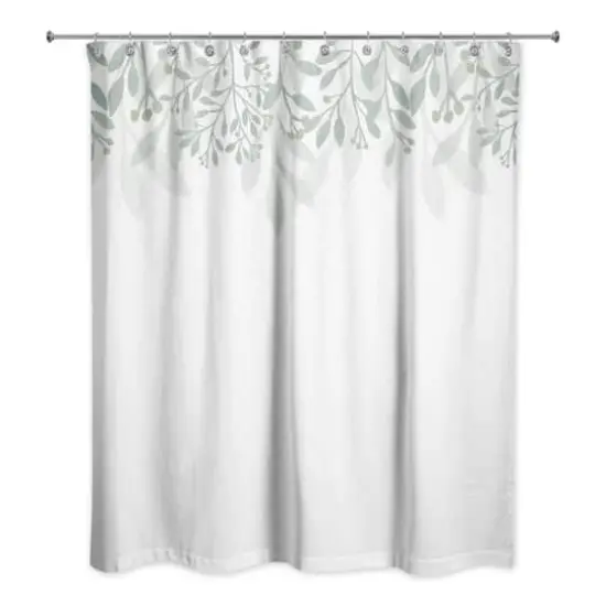 Floral Banner Shower Curtain, 71" x 74" White/Green {1}