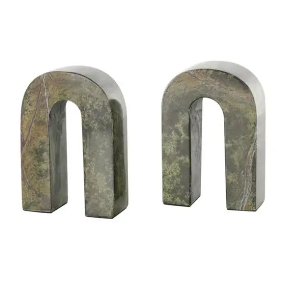 6" Green Marble Arched Bookend Set {9}