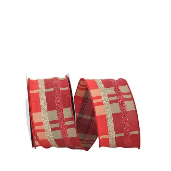 JAM Paper 2.5" x 10yd. Dupioni Wired Edge Glitter Plaid Ribbon {1}