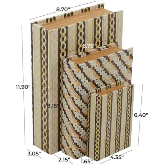 Brown Stripe & Chain Print Faux Leather Faux Book Box Set {7}