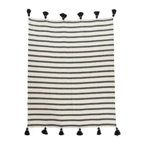 Hello Honey® Striped Cotton Throw Blanket with Tassels Black {1}