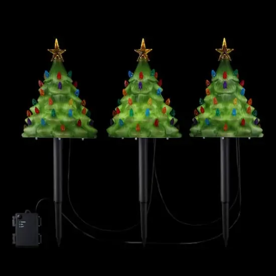 Mr. Christmas 9" Lit Blow Mold Pathway Trees Set {5}