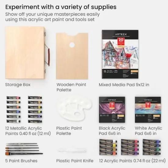 Arteza&reg; Acrylic Art Paint & Tools Set {3}