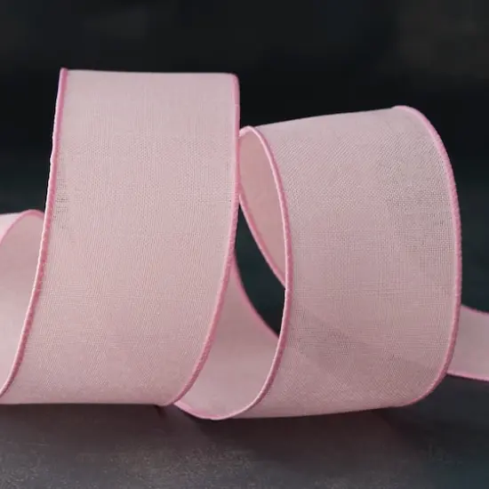 2.5" x 25ft. Faux Linen Wired Ribbon by Celebrate It&trade; D&eacute;cor Light Pink {5}