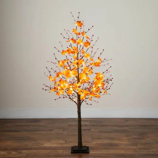5ft. Pre-Lit Autumn Maple Artificial Fall Tree with Berries and 96 Warm White LED Lights {8}