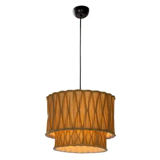 Hello Honey&reg; 16" Cream & White Round Cotton Slub Pleated Pendant Lamp {7}