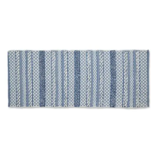 Stonewash Blue and White Hand-Loomed Paper Chindi Runner 2.25ft. x 6ft. {1}