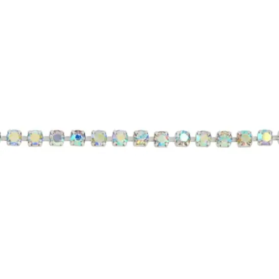5yd. Glass Rhinestone Chain Spool by Bead Landing&trade; Clear Aurora Borealis/Silver Finish {3}