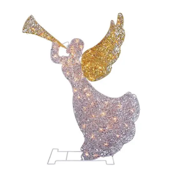 46" Silver & Gold Lighted 3D Glittered Angel Outdoor Christmas Décor {5}