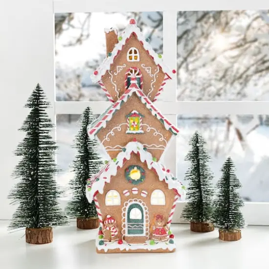 Glitzhome&reg; 18.5" Lighted Resin Christmas Gingerbread House Table Decor {3}
