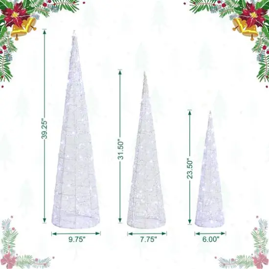 Glitzhome&reg; Lighted Christmas Crystal White Cone Tree Outdoor D&eacute;cor Set {9}