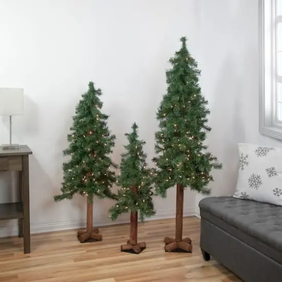 3ft., 4ft., & 5ft. Pre-Lit Woodland Alpine Artificial Christmas Tree Set, Clear Lights {5}