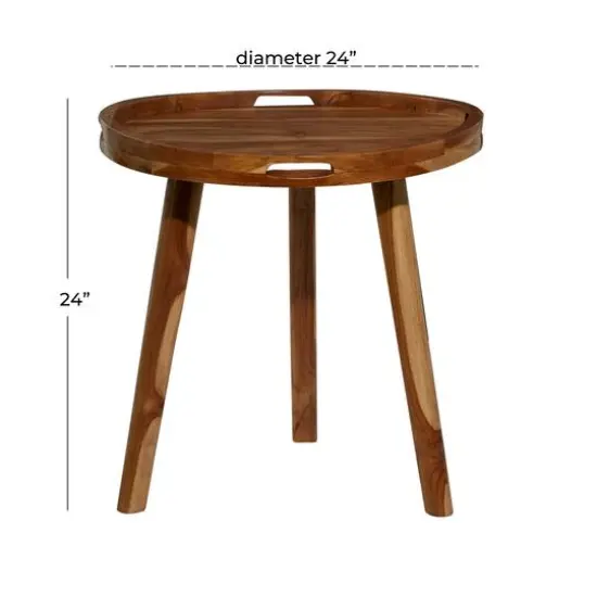 24" Brown Teakwood Contemporary Accent Table {8}