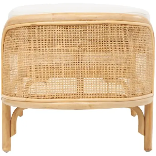 49" Brown Rattan Handmade Oval Bench with White Fabric Cushion {6}