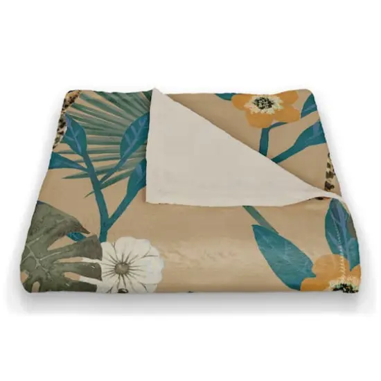 Tropical Cheetah Coral Fleece Blanket Beige {3}