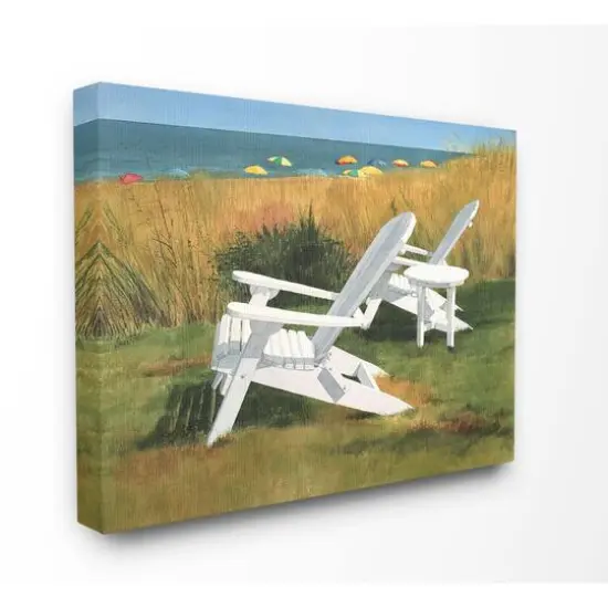 Stupell Industries White Adirondack Chairs by Beach Canvas Wall Art {1}
