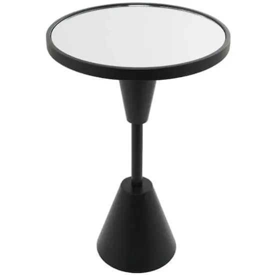 Black Metal Pedestal Base Accent Table with Mirrored Glass Top 16" x 16" x 24" {1}