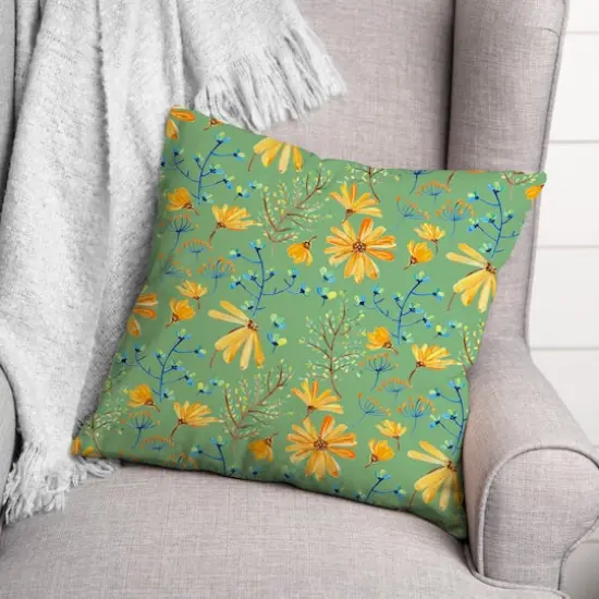 Flowers & Foliage Throw Pillow Green {3}
