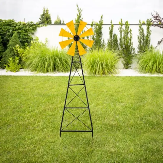 Glitzhome&reg; 3.5ft Yellow Metal Wind Spinner Yard Stake {3}