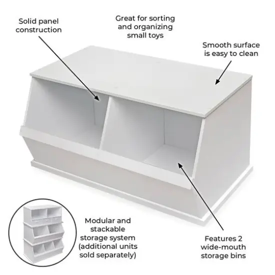 Badger Basket 2 Bin Stackable Storage Cubby White {4}