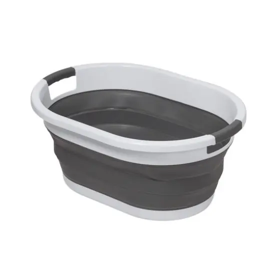 Honey Can Do 24" Collapsible Rubber Laundry Basket Set Dark Gray and White {6}