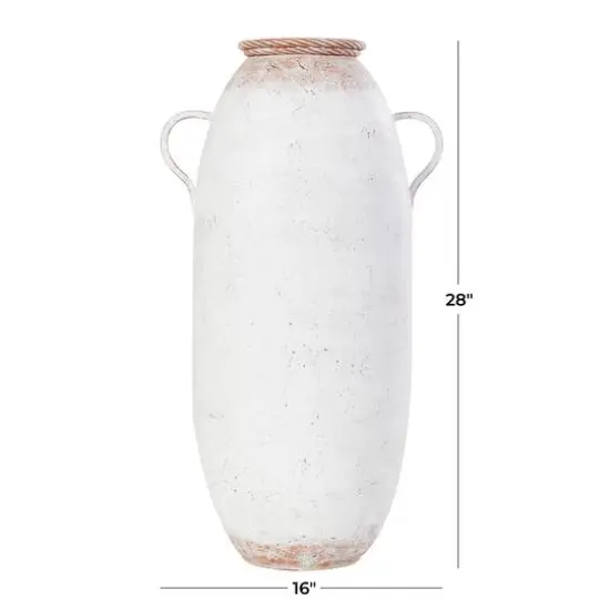 2ft. White Metal Antique Style Vase with Terra Cotta Accents & Handles {8}