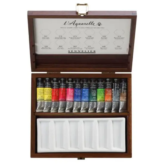 Sennelier French Artists' 12 Color Watercolor Walnut Box Set {1}