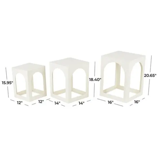 Metal Nested Accent Table with Small Arched Cutouts Set White {8}