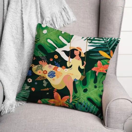 Jungle Swing Girl 18" x 18" Throw Pillow {3}