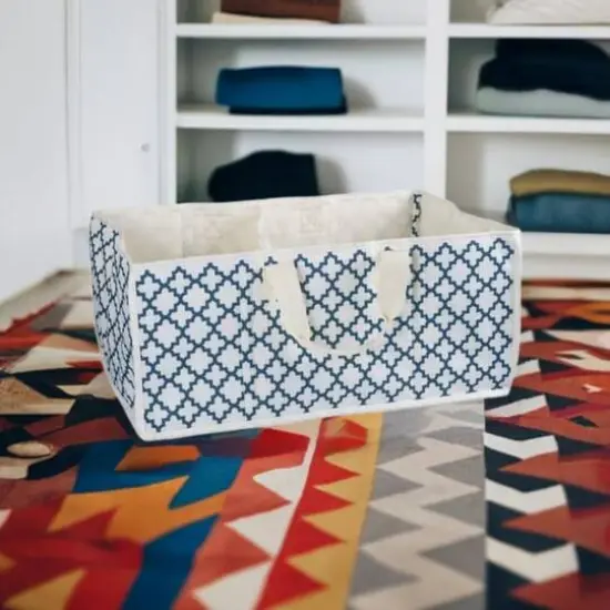 Navy Polyester Lattice Rectangle All Purpose Storage Bin {1}