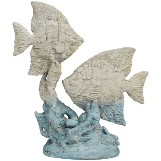 16" Light Blue Polystone Textured Ombre Fish Sculpture {4}