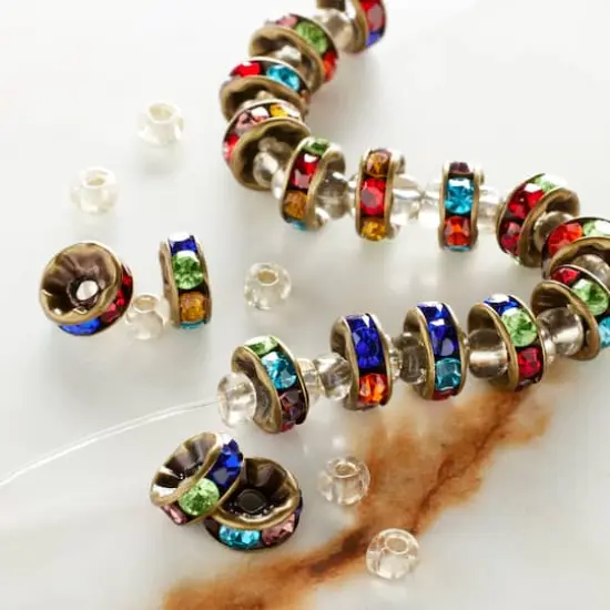 Multicolor Rhinestone-Studded Metal Rondelle Beads, 8mm by Bead Landing&trade; {3}