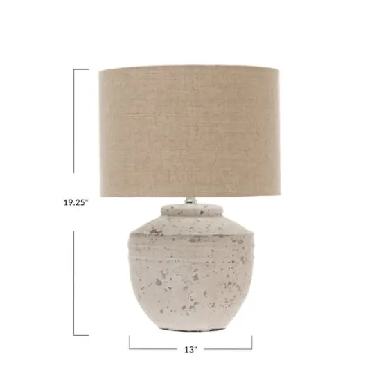 Hello Honey&reg; 19.5" Distressed Cream Cement Table Lamp with Linen Shade {10}