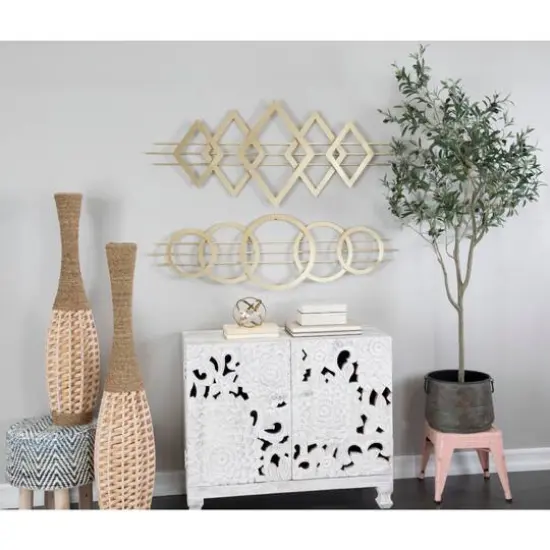 Gold Metal Contemporary Geometric Wall Decor, Set of 2 47", 20" {8}