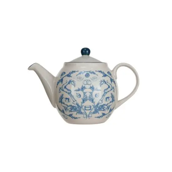 Hello Honey&reg; 30oz. Blue & Cream Classic Holiday Stoneware Teapot with Strainer {1}