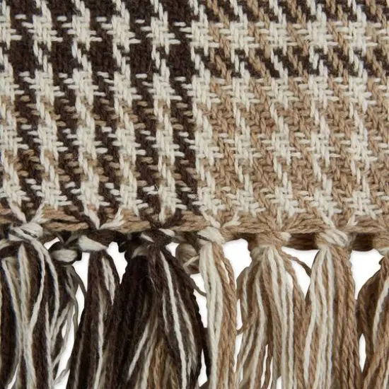 DII&reg; Dark Brown & Stone Houndstooth Plaid Throw {3}
